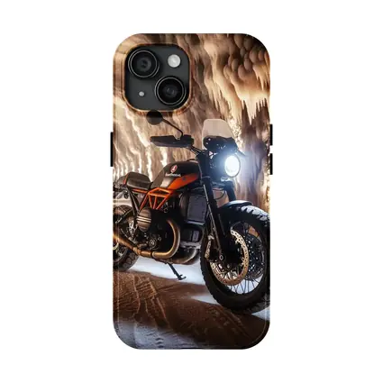 Scrambler Motorcycle Inside Glowing Cave