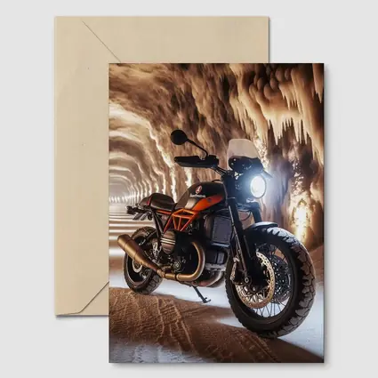 Scrambler Motorcycle Inside Glowing Cave