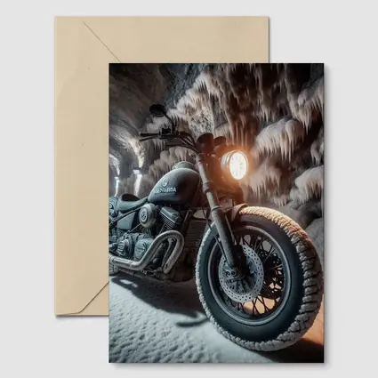Frost Covered Motorcycle Parked Inside Ice Cave