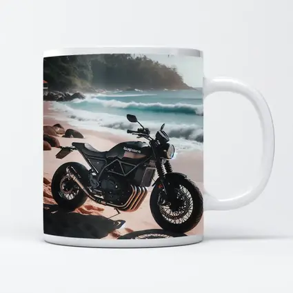 Black Scrambler Motorcycle Parked On Tropical Beach