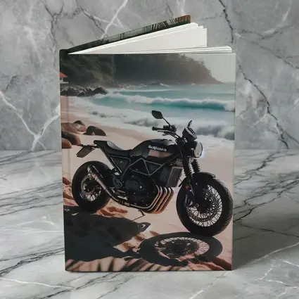 Black Scrambler Motorcycle Parked On Tropical Beach