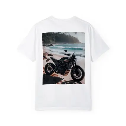 Black Scrambler Motorcycle Parked On Tropical Beach