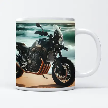 Adventure Motorcycle Parked on Sandy Beach