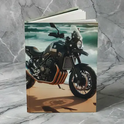 Adventure Motorcycle Parked on Sandy Beach