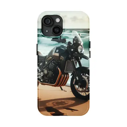 Adventure Motorcycle Parked on Sandy Beach