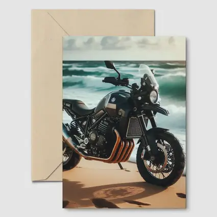 Adventure Motorcycle Parked on Sandy Beach