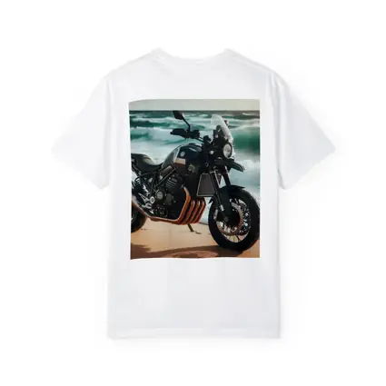 Adventure Motorcycle Parked on Sandy Beach
