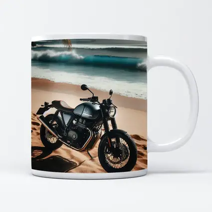 Dark Cafe Racer Motorcycle On Sandy Beach