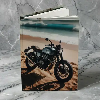 Dark Cafe Racer Motorcycle On Sandy Beach
