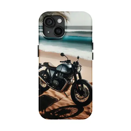 Dark Cafe Racer Motorcycle On Sandy Beach