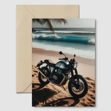 Dark Cafe Racer Motorcycle On Sandy Beach