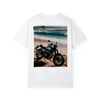 Dark Cafe Racer Motorcycle On Sandy Beach