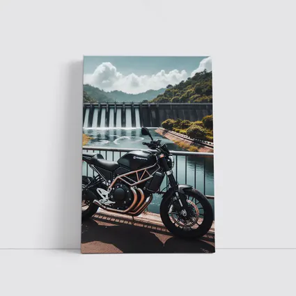 Husqvarna Scrambler Motorcycle Parked By Dam