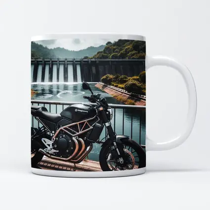 Husqvarna Scrambler Motorcycle Parked By Dam