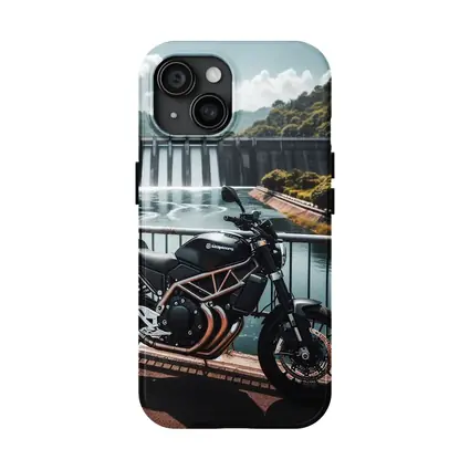 Husqvarna Scrambler Motorcycle Parked By Dam