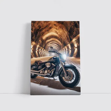 Black Cruiser Motorcycle Inside Stone Tunnel