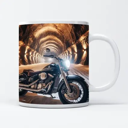 Black Cruiser Motorcycle Inside Stone Tunnel