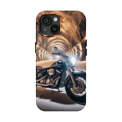 Black Cruiser Motorcycle Inside Stone Tunnel