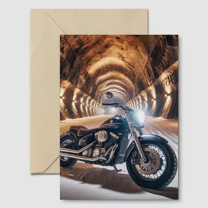 Black Cruiser Motorcycle Inside Stone Tunnel