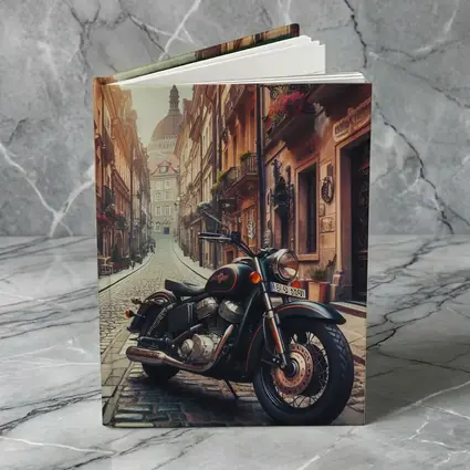 Classic Cruiser Motorcycle Parked Cobblestone European Street
