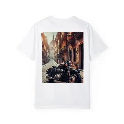 Classic Cruiser Motorcycle Parked Cobblestone European Street