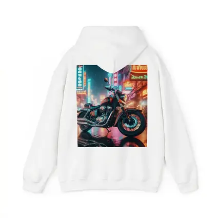 Classic Cruiser Motorcycle Neon Rainy City