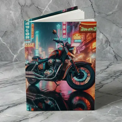 Classic Cruiser Motorcycle Neon Rainy City