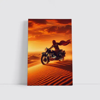 Royal Enfield Rider Crossing Desert Sand Dunes