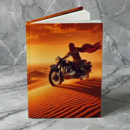 Royal Enfield Rider Crossing Desert Sand Dunes