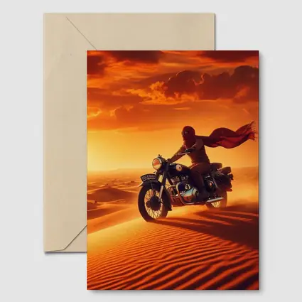 Royal Enfield Rider Crossing Desert Sand Dunes