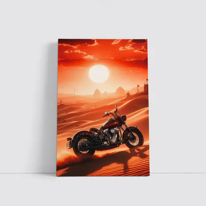 Harley Davidson Chopper Desert Sunset Scene