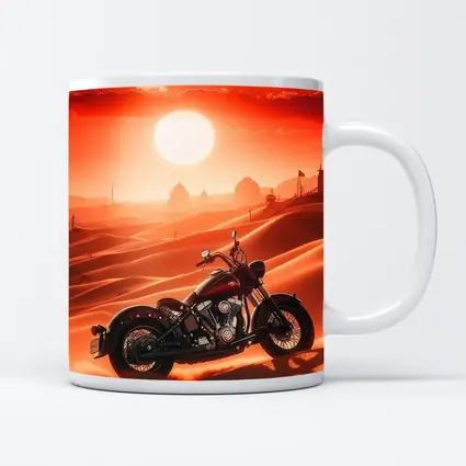 Harley Davidson Chopper Desert Sunset Scene