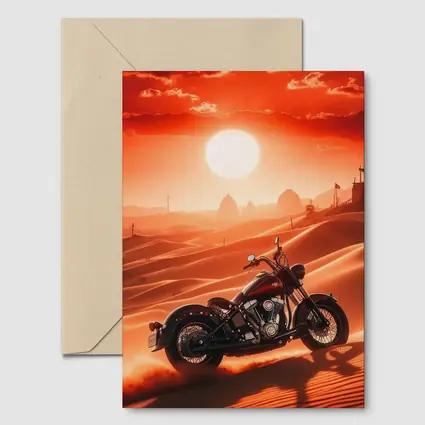 Harley Davidson Chopper Desert Sunset Scene