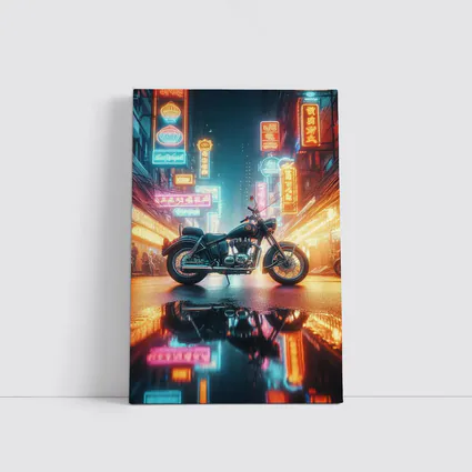 Classic Cruiser Motorcycle Neon City Night