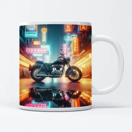 Classic Cruiser Motorcycle Neon City Night
