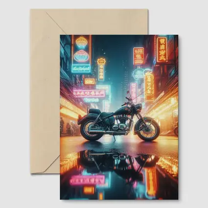 Classic Cruiser Motorcycle Neon City Night