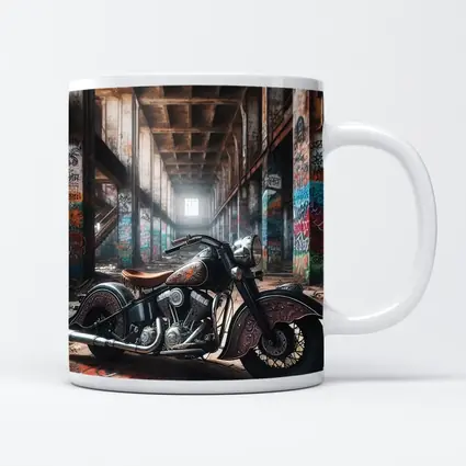 Indian Motorcycle Parked in Graffiti Warehouse