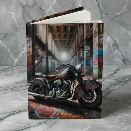 Indian Motorcycle Parked in Graffiti Warehouse