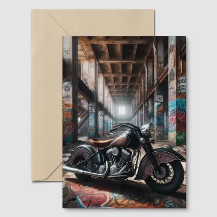 Indian Motorcycle Parked in Graffiti Warehouse