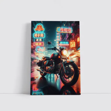 Classic Cruiser Motorcycle Neon City Night