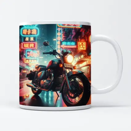 Classic Cruiser Motorcycle Neon City Night