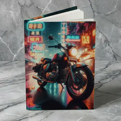 Classic Cruiser Motorcycle Neon City Night