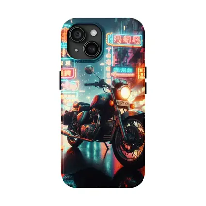 Classic Cruiser Motorcycle Neon City Night