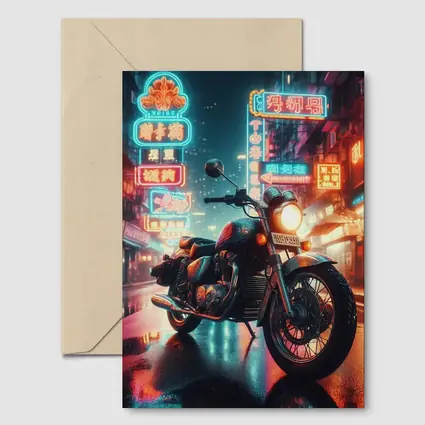 Classic Cruiser Motorcycle Neon City Night
