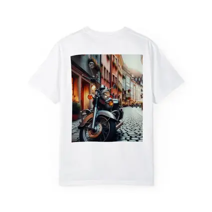 Classic Cruiser Motorcycle Parked Cobblestone European Street