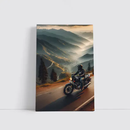 Motorcycle Rider Mountain Road Misty Valley