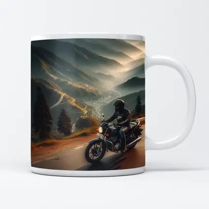 Motorcycle Rider Mountain Road Misty Valley