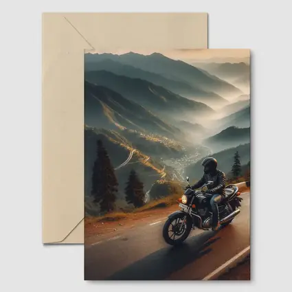 Motorcycle Rider Mountain Road Misty Valley