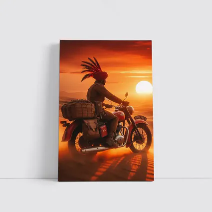 Rider on Motorcycle Desert Sunset Scene