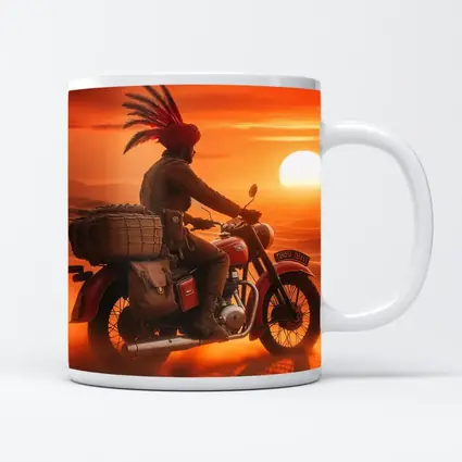 Rider on Motorcycle Desert Sunset Scene